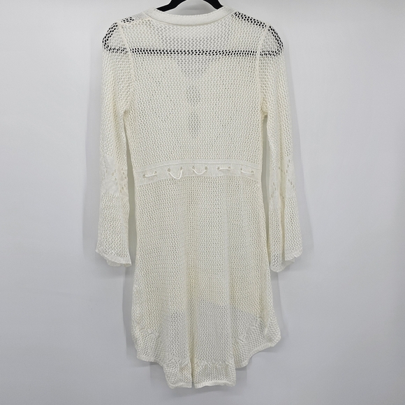 Ivory Crochet Swim CoverUp Hi Lo Breathable Dress Womens One Size - Picture 2 of 8